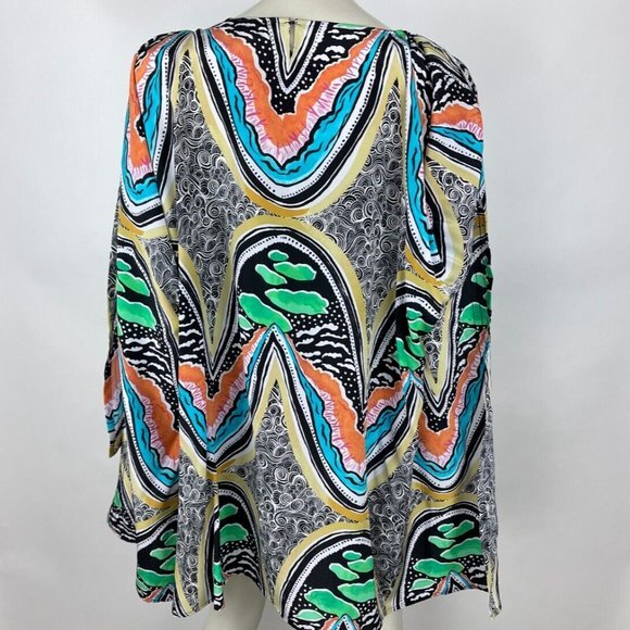 Jim Thompson‎ Silk Short Wrap Kaftan Women 10 NWOT Hi Low Abstract Tunic Top - Picture 3 of 12